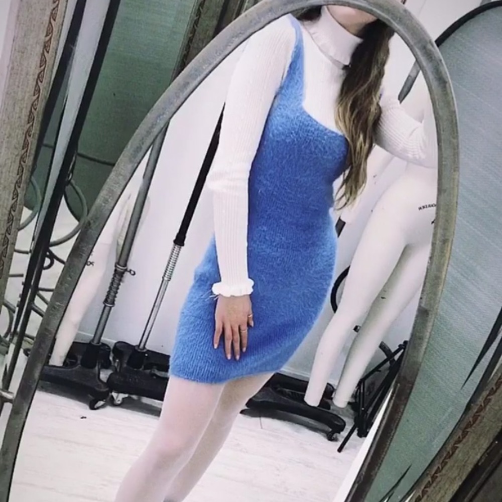 BLUE FURRY SWEATER DRESS